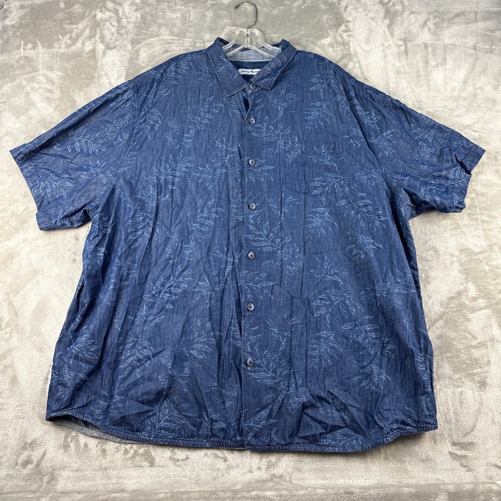 Tommy Bahama Button-Down Mens 3XLB Tropical Leaf Blue Short Sleeve EUC